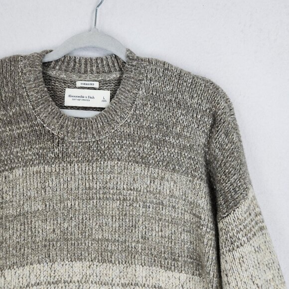 Abercrombie Fitch Sweater Mens Large Tan Oversized Soft Crew Neck Pullover - Picture 2 of 10